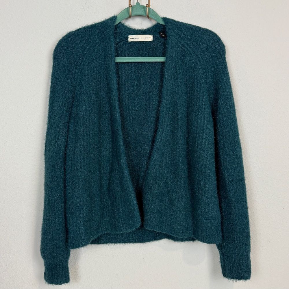 Anthropologie Sleeping on Snow Northbound Teal Open Front Cardigan Sweater S